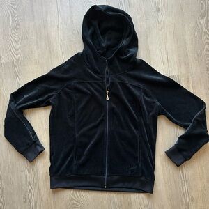 Juicy Couture Womens Velour Full Zip Hoodie Pitch Black size XL Pendent Zipper